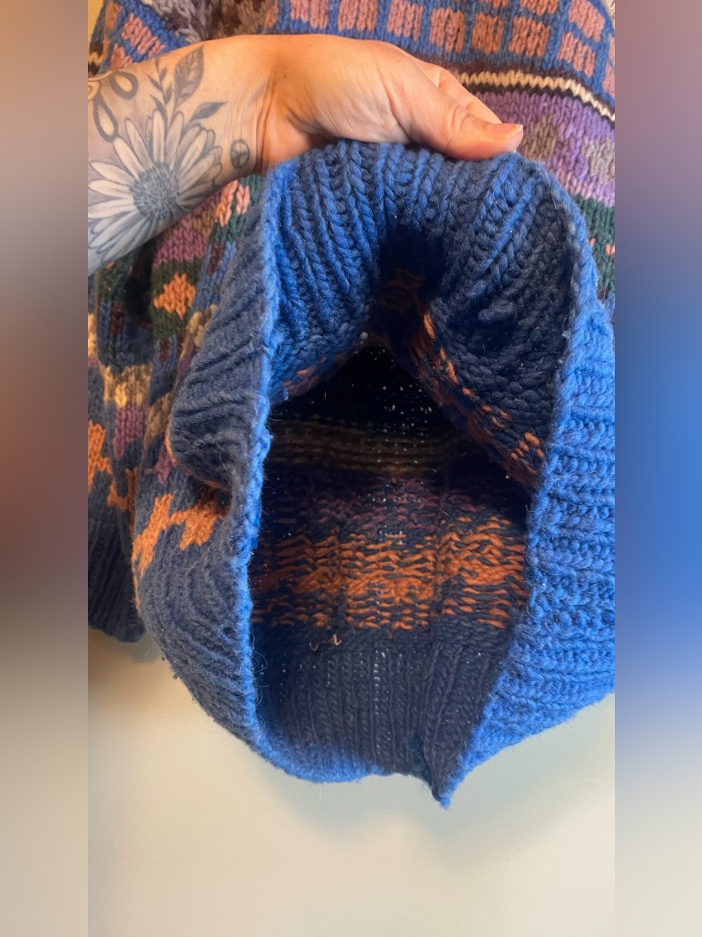 Handmade Chunky Knit Vibrant Oversized Southwestern Fair Aisle Sweater - Picture 5 of 13